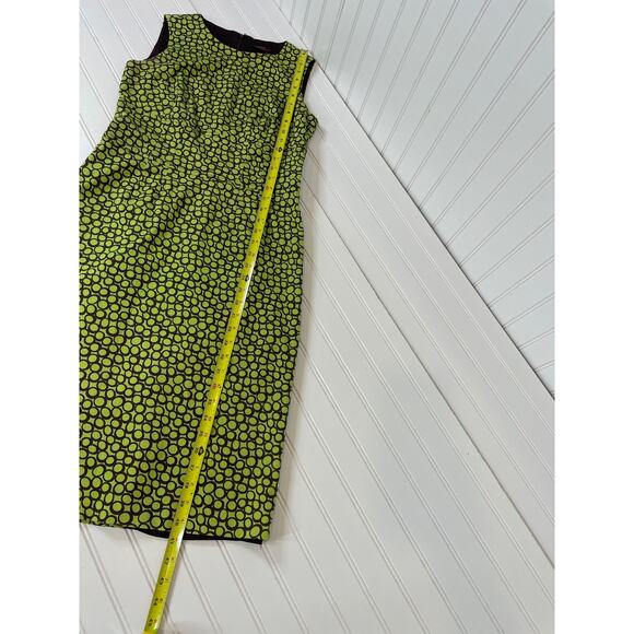 Cynthia Howie Green Circle Print Cinched Sleeveless Midi Sheath Dress Size 6 - Picture 4 of 6